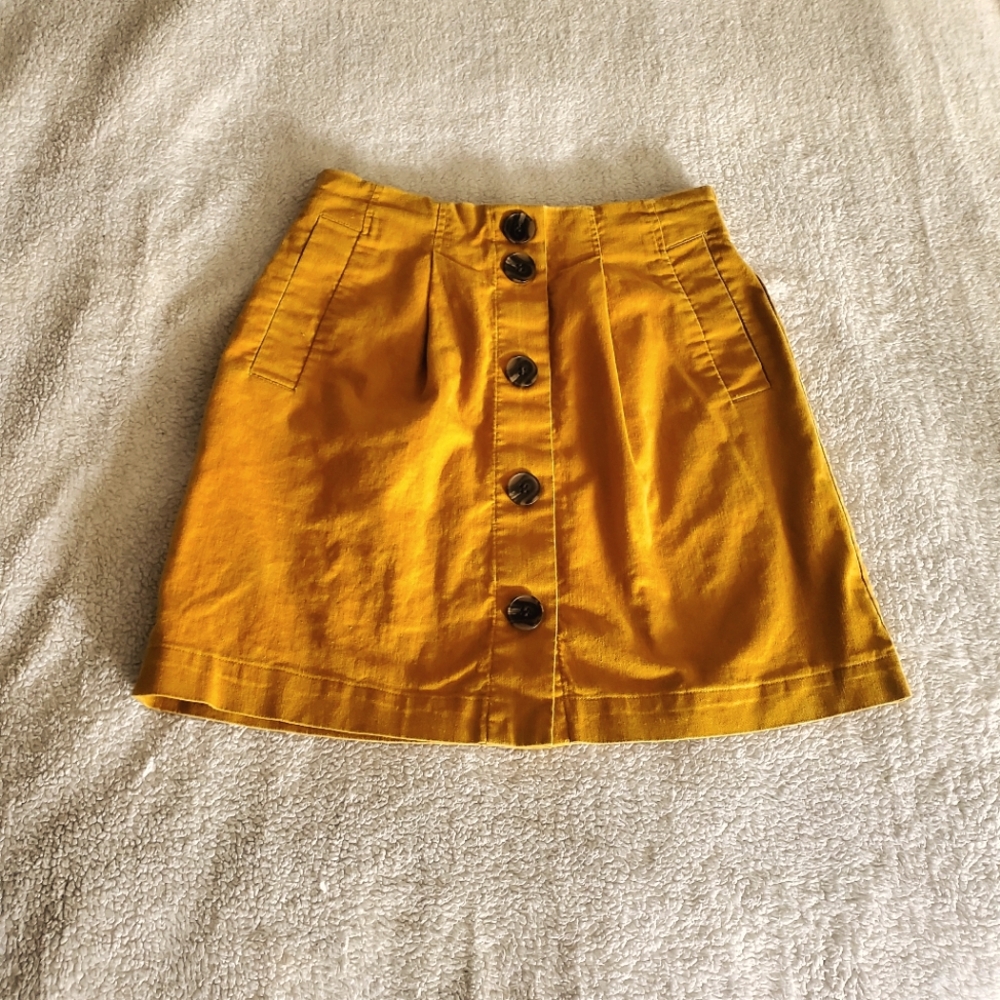 Skirt Muster Yellow Faux Buttons with‎ Pockets Spring Summer Fun